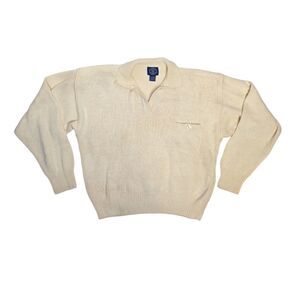 VINTAGE 80s Gap cream chunky knit‎ collared boxy oversized sweater L